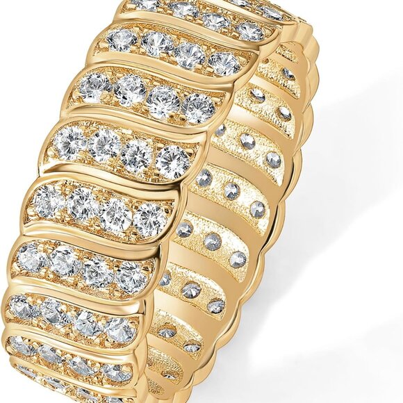 14K Gold Plated Chunky RingCubic Zirconia Stackable RingsChunky Wide Band